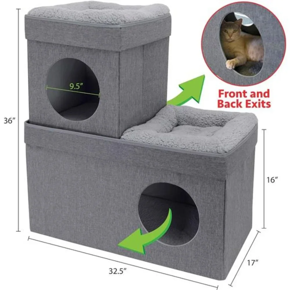 Kitty City Large Stackable Grey Condo, Cat Cube, Cat House, Pop Up Bed, Ottoman